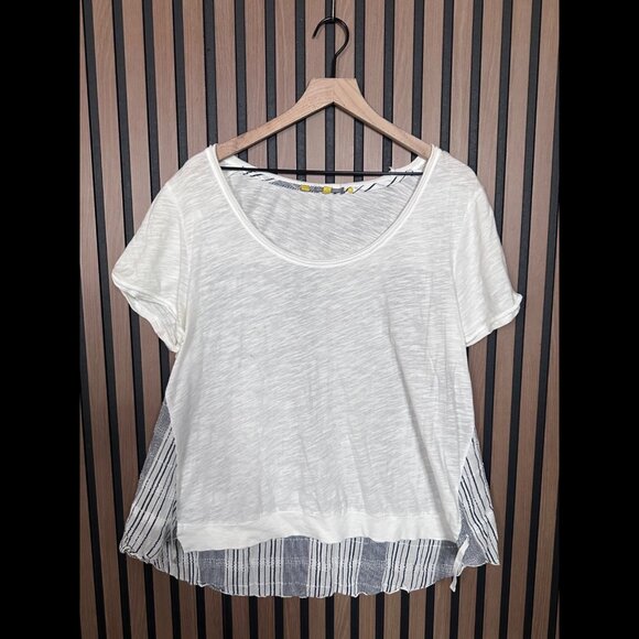 Little Yellow Button Top XL Womens White Gray Plaid Round Neck Woven Fabric - Picture 1 of 7